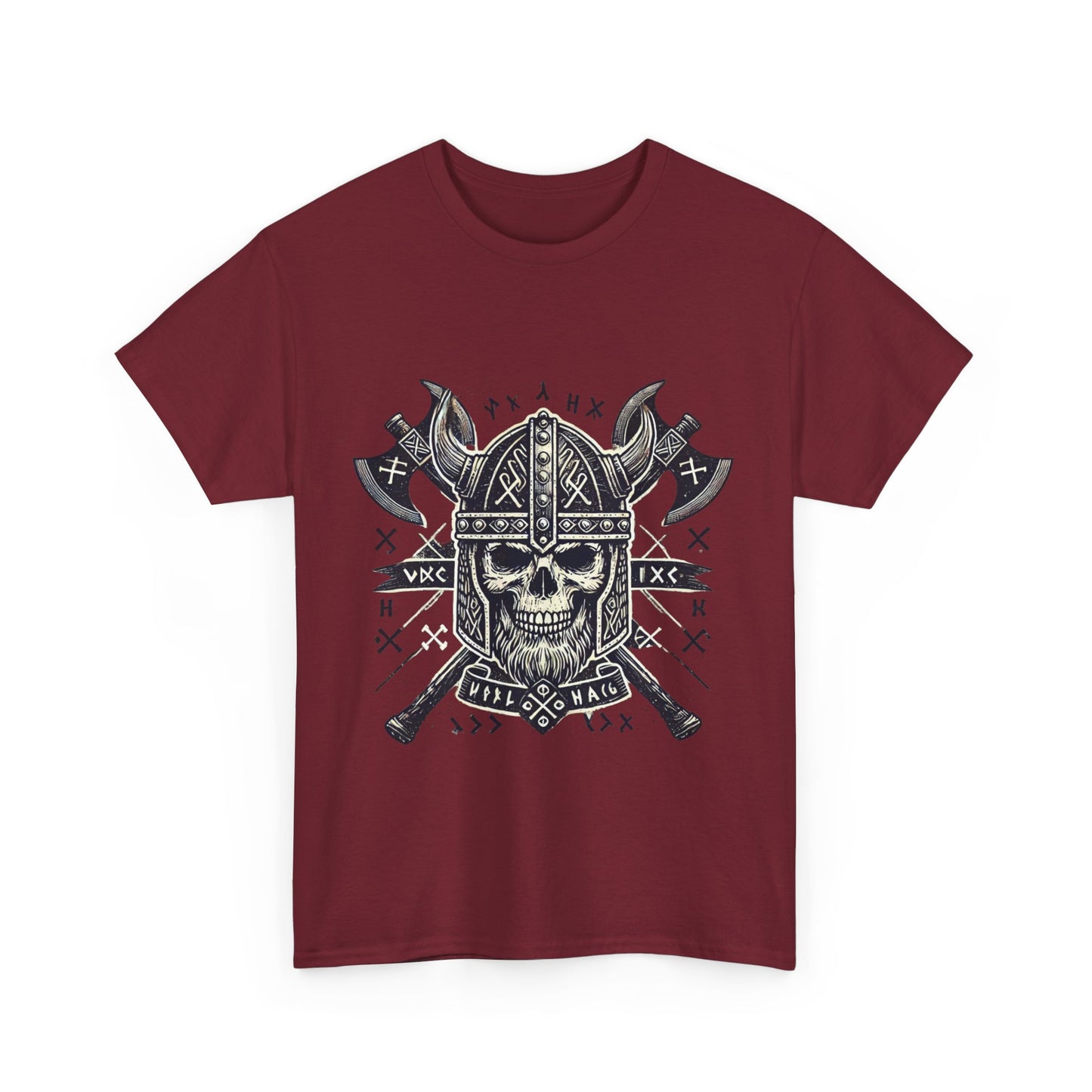 Bold Viking Skull Tee, Unisex Cotton Shirt, Norse Mythology Apparel, Heavyweight Graphic Tee, Perfect for Casual Wear