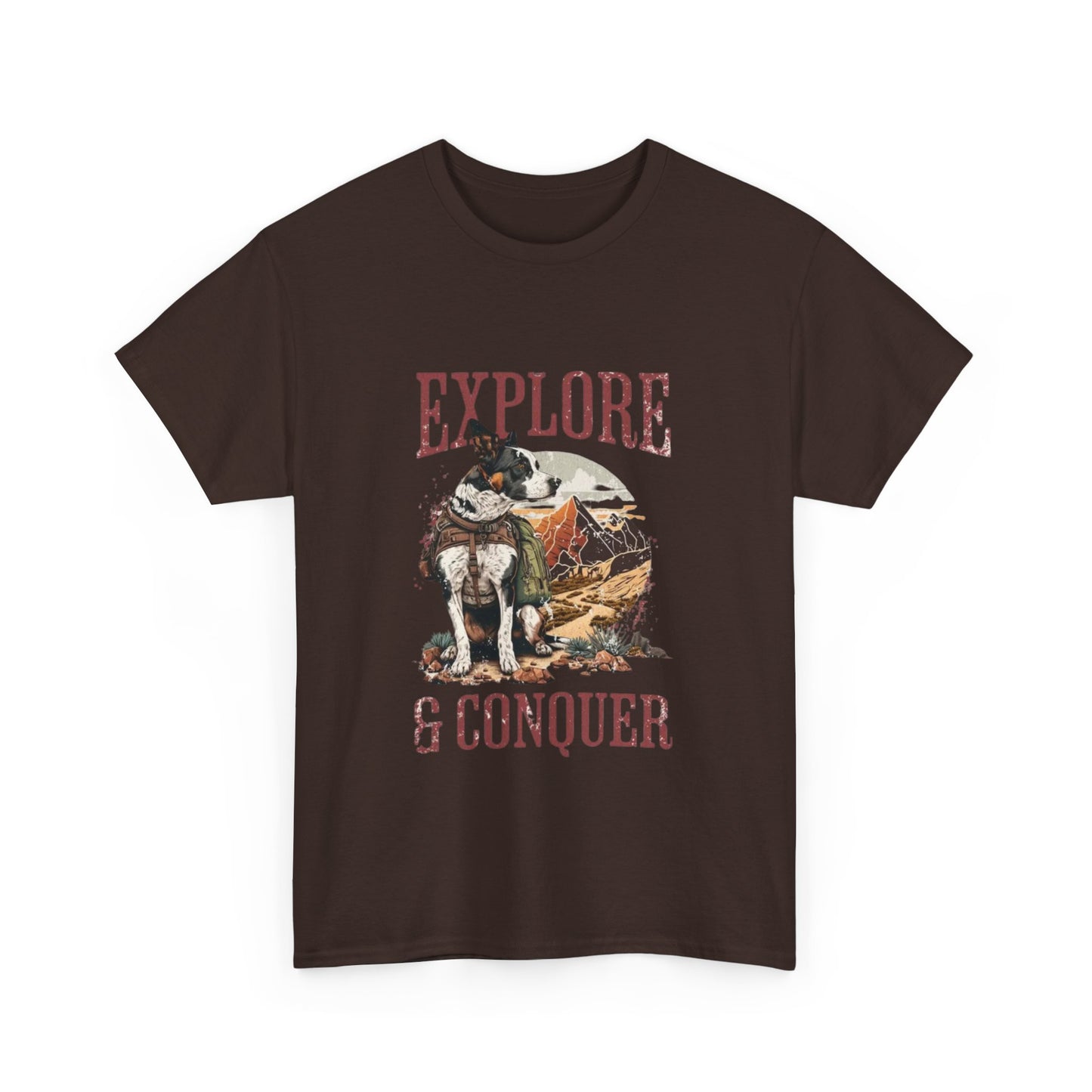 Adventure Inspired Unisex Heavy Cotton Tee, Explore & Conquer Shirt, Outdoor Lover Gift, Hiking Apparel, Casual Everyday Wear