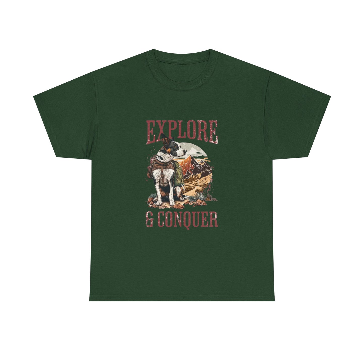 Adventure Inspired Unisex Heavy Cotton Tee, Explore & Conquer Shirt, Outdoor Lover Gift, Hiking Apparel, Casual Everyday Wear