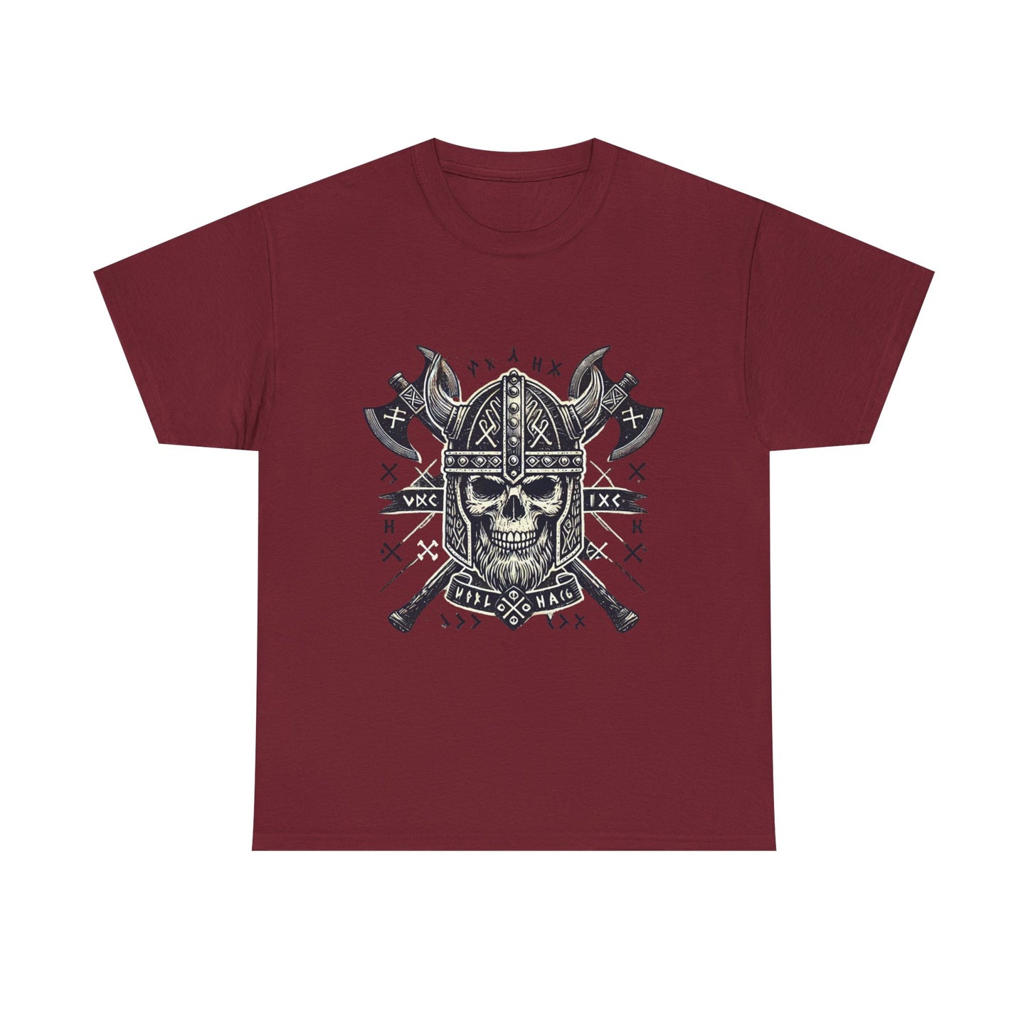 Bold Viking Skull Tee, Unisex Cotton Shirt, Norse Mythology Apparel, Heavyweight Graphic Tee, Perfect for Casual Wear