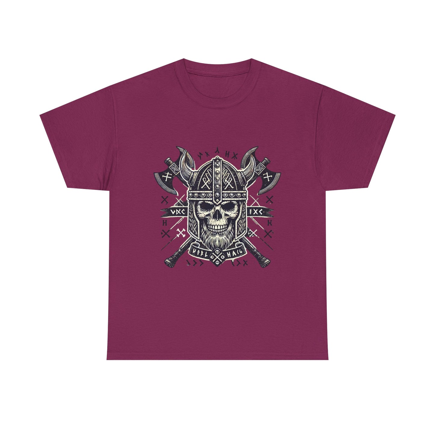 Bold Viking Skull Tee, Unisex Cotton Shirt, Norse Mythology Apparel, Heavyweight Graphic Tee, Perfect for Casual Wear