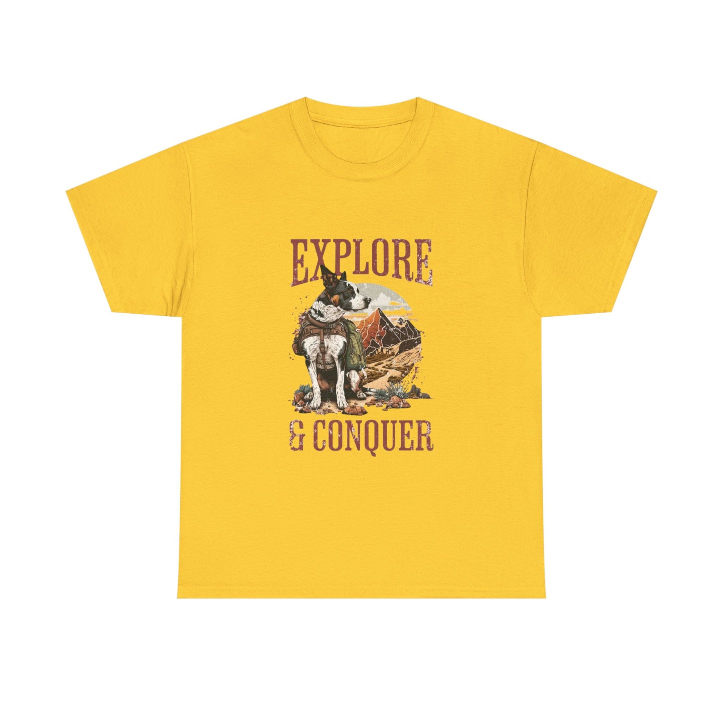 Adventure Inspired Unisex Heavy Cotton Tee, Explore & Conquer Shirt, Outdoor Lover Gift, Hiking Apparel, Casual Everyday Wear