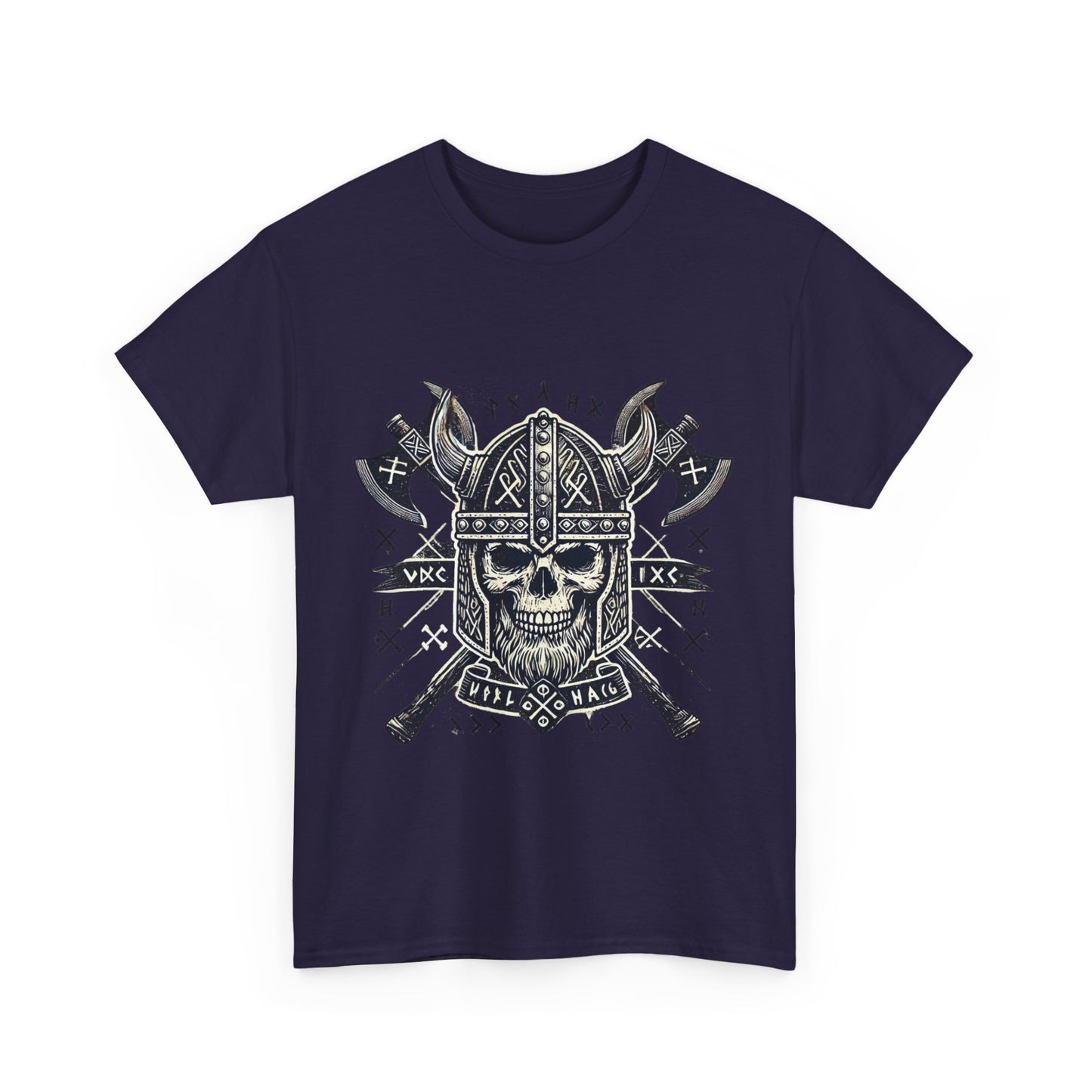 Bold Viking Skull Tee, Unisex Cotton Shirt, Norse Mythology Apparel, Heavyweight Graphic Tee, Perfect for Casual Wear