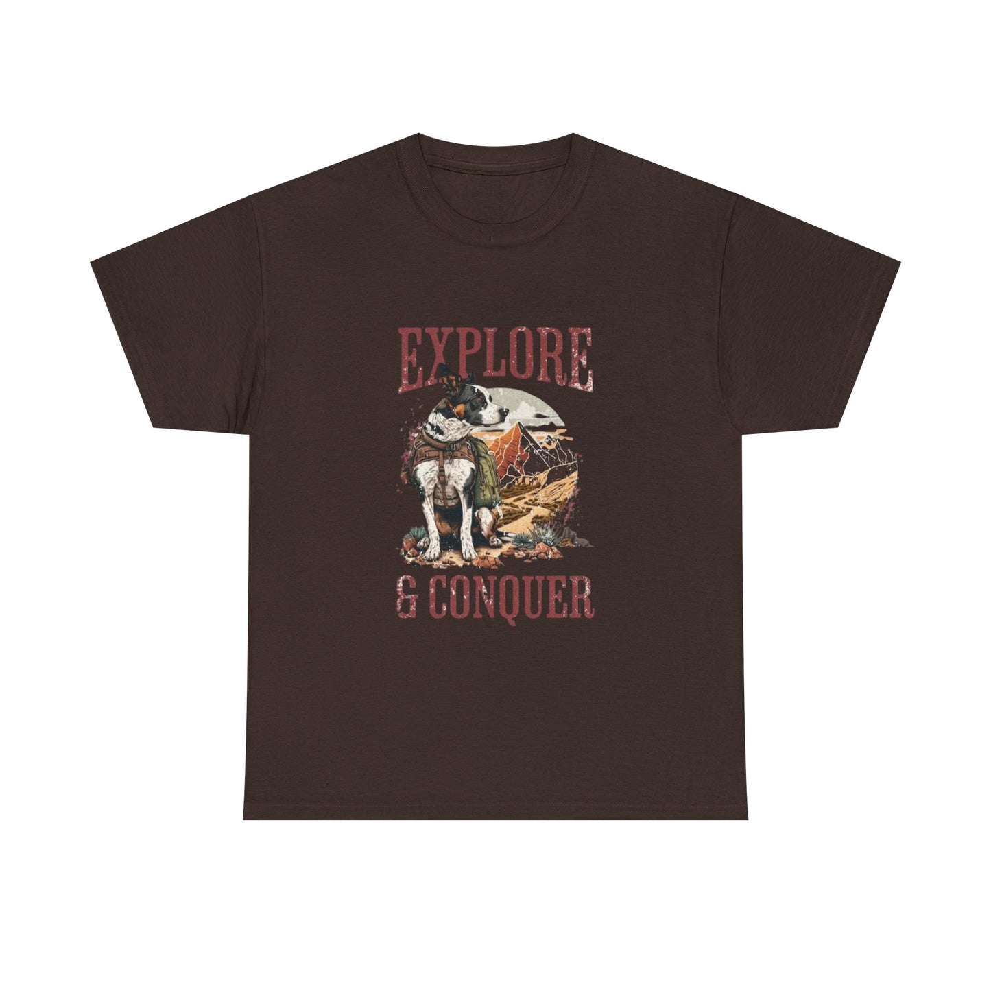 Adventure Inspired Unisex Heavy Cotton Tee, Explore & Conquer Shirt, Outdoor Lover Gift, Hiking Apparel, Casual Everyday Wear