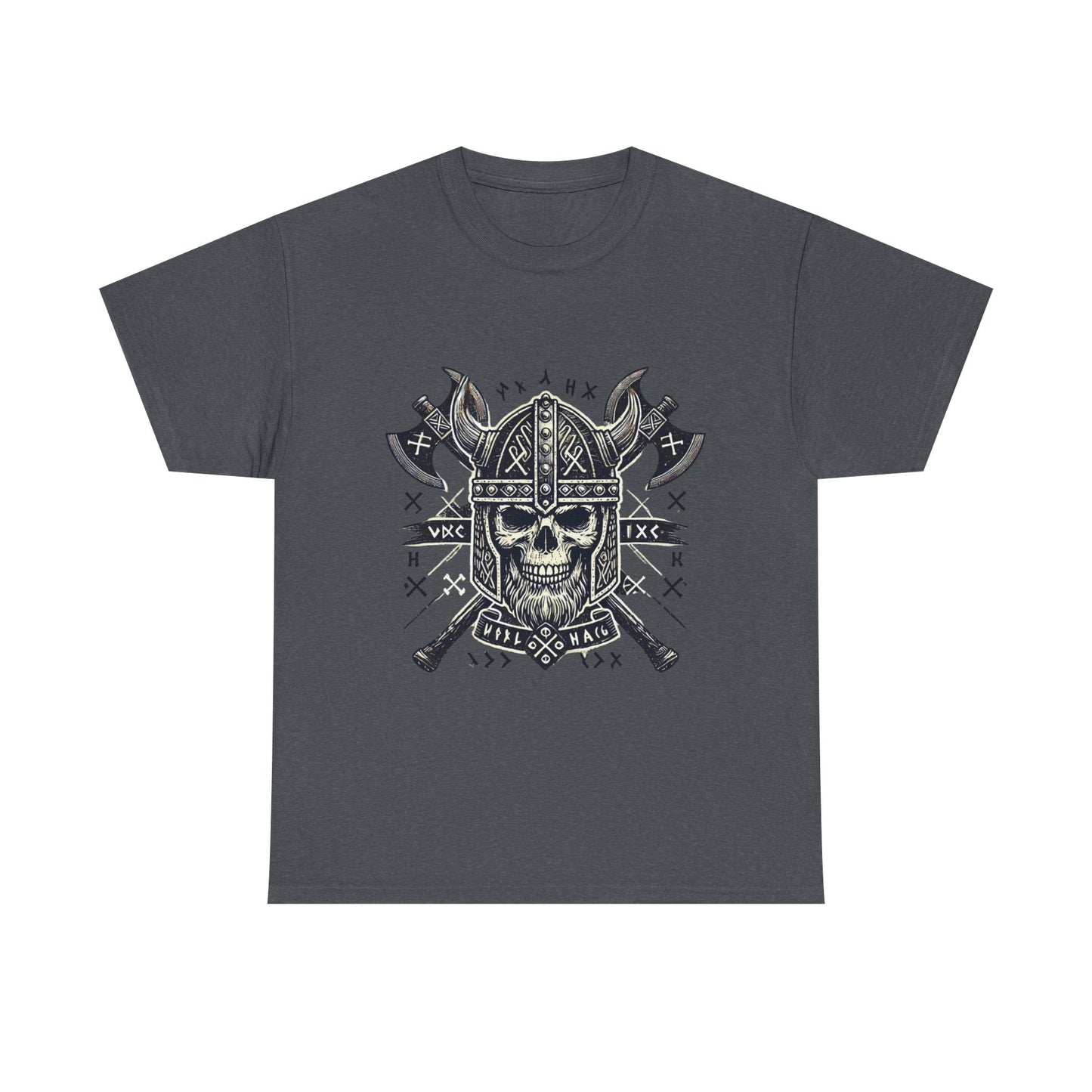Bold Viking Skull Tee, Unisex Cotton Shirt, Norse Mythology Apparel, Heavyweight Graphic Tee, Perfect for Casual Wear