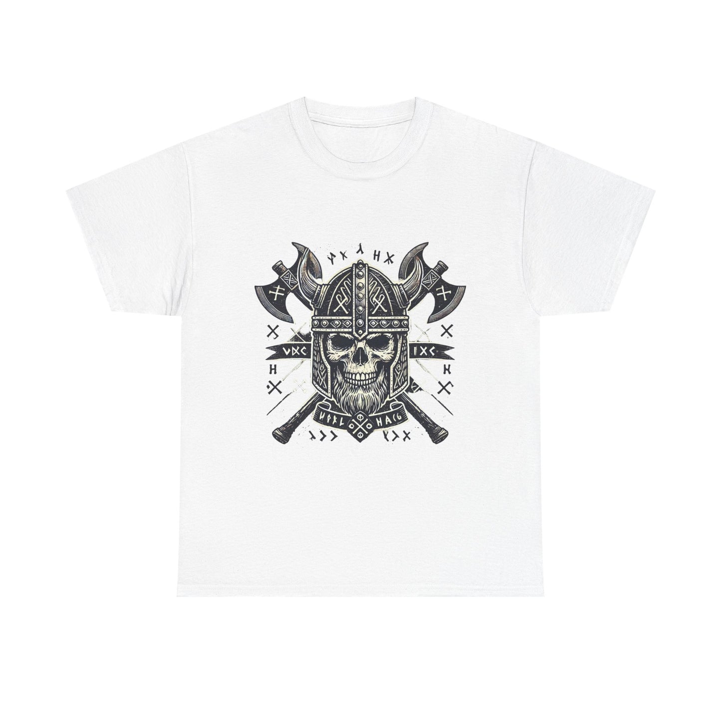 Bold Viking Skull Tee, Unisex Cotton Shirt, Norse Mythology Apparel, Heavyweight Graphic Tee, Perfect for Casual Wear