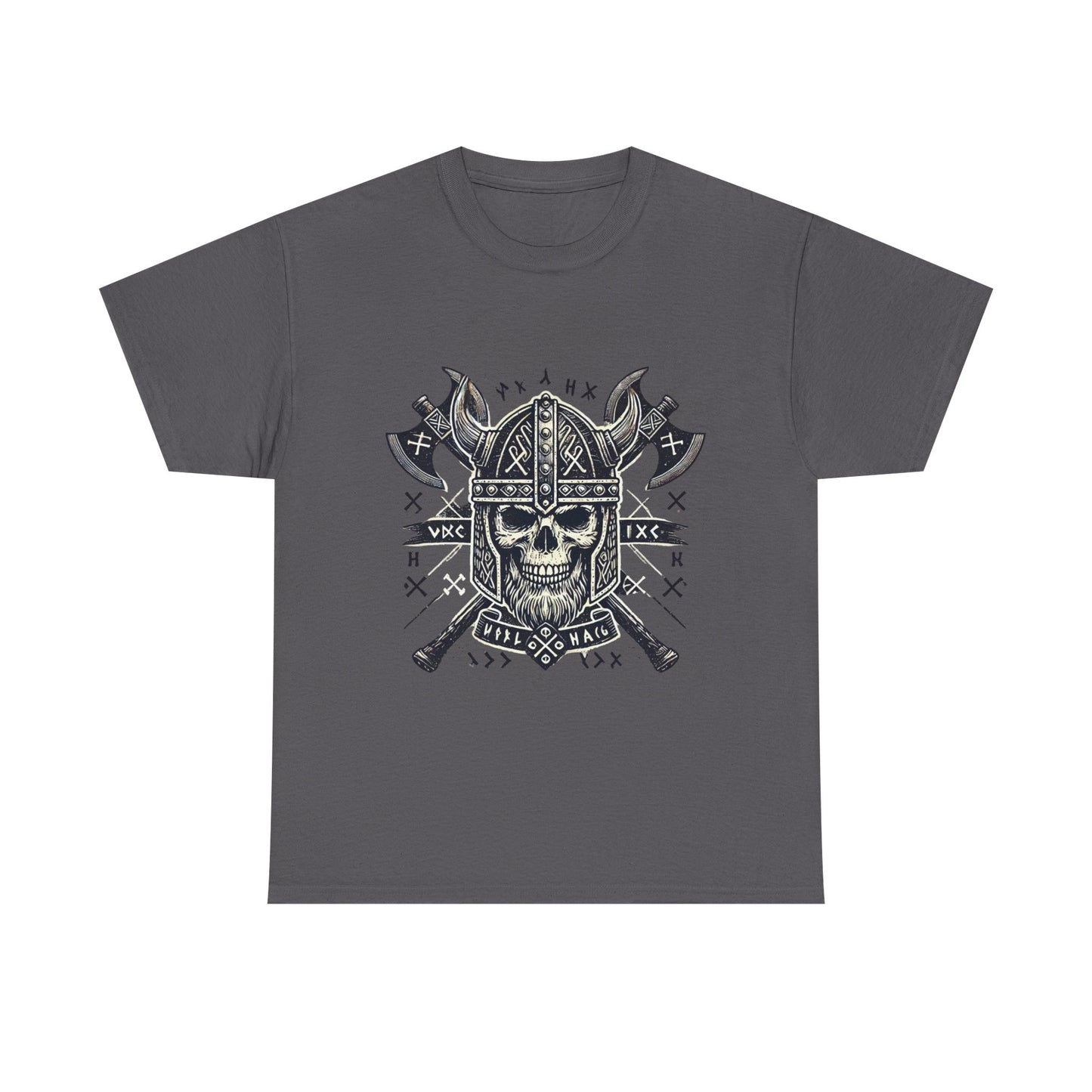 Bold Viking Skull Tee, Unisex Cotton Shirt, Norse Mythology Apparel, Heavyweight Graphic Tee, Perfect for Casual Wear