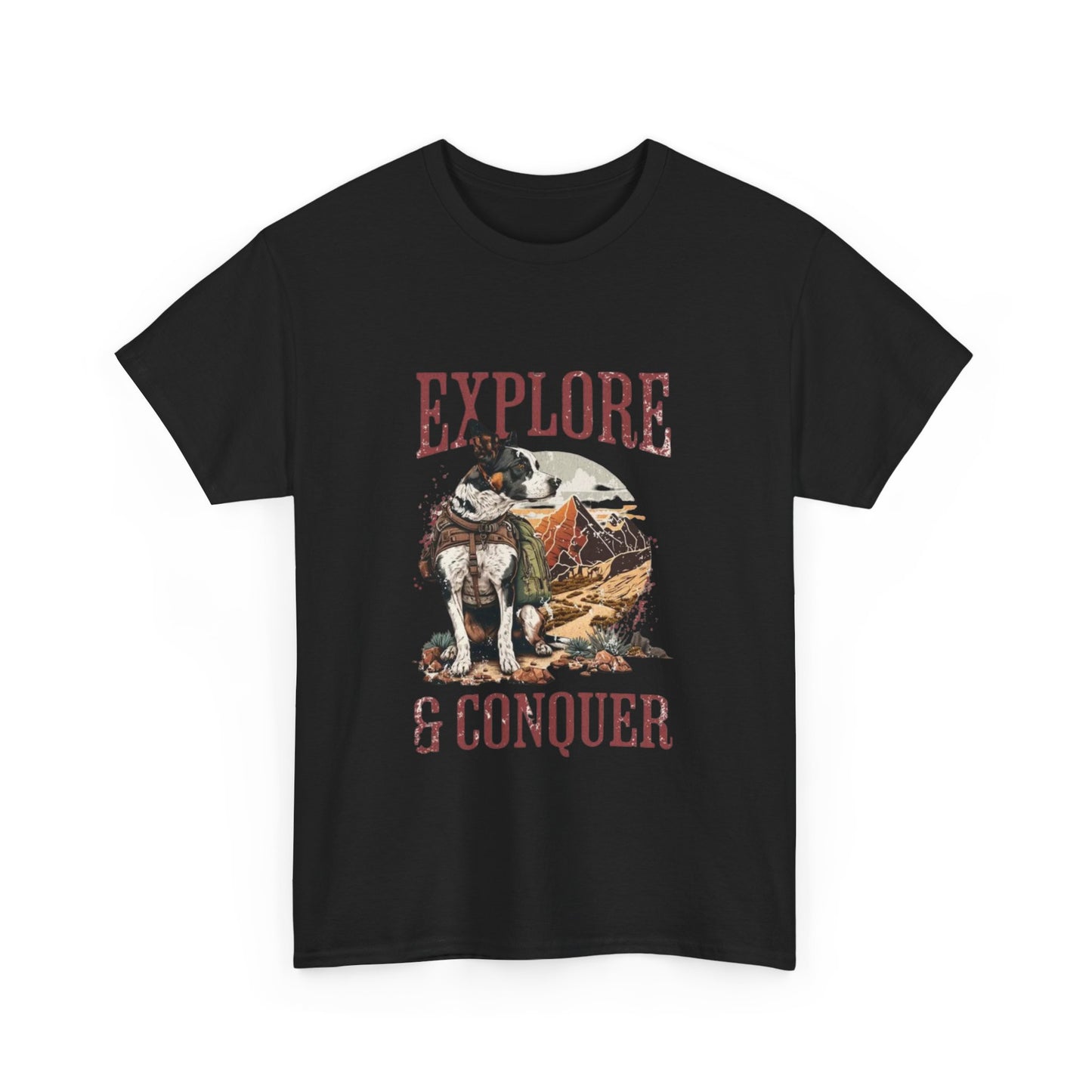 Adventure Inspired Unisex Heavy Cotton Tee, Explore & Conquer Shirt, Outdoor Lover Gift, Hiking Apparel, Casual Everyday Wear