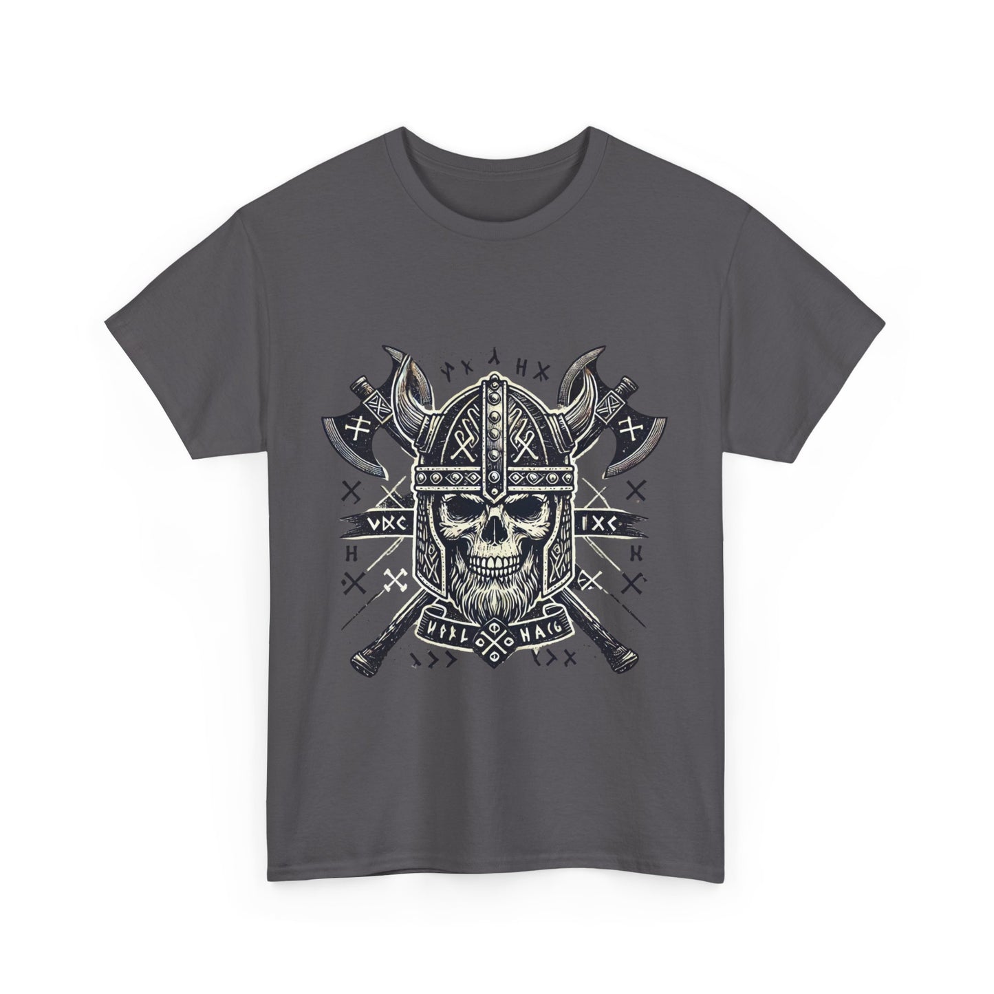 Bold Viking Skull Tee, Unisex Cotton Shirt, Norse Mythology Apparel, Heavyweight Graphic Tee, Perfect for Casual Wear