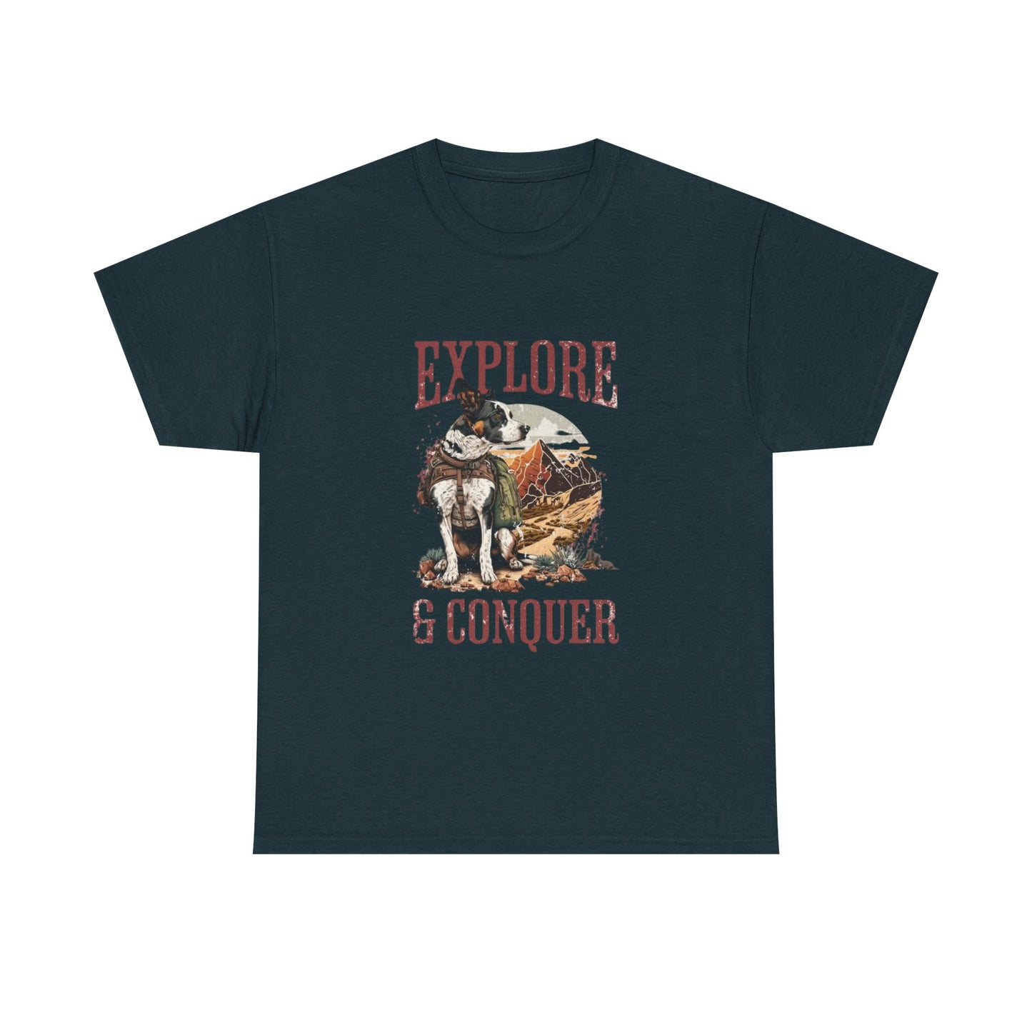 Adventure Inspired Unisex Heavy Cotton Tee, Explore & Conquer Shirt, Outdoor Lover Gift, Hiking Apparel, Casual Everyday Wear