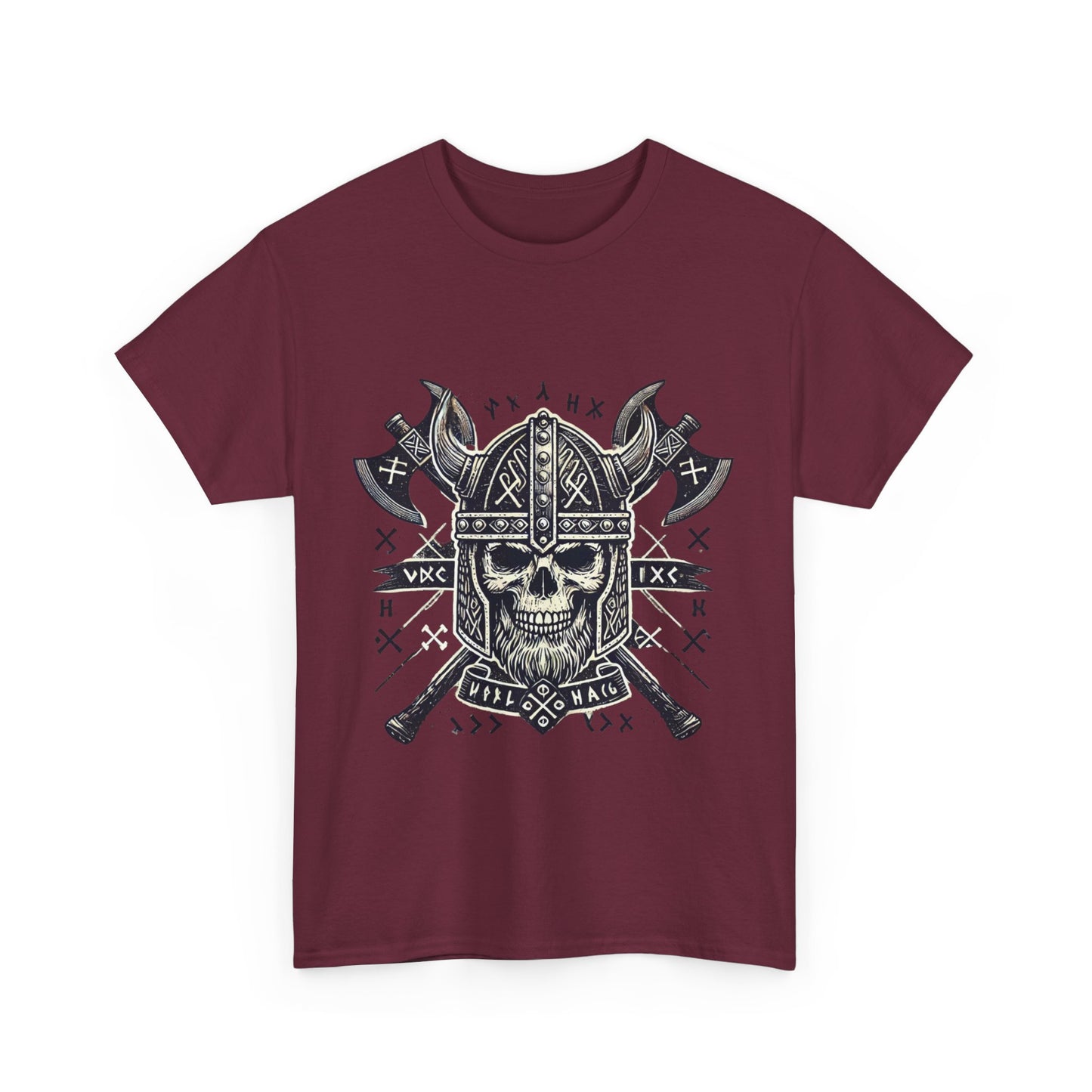 Bold Viking Skull Tee, Unisex Cotton Shirt, Norse Mythology Apparel, Heavyweight Graphic Tee, Perfect for Casual Wear