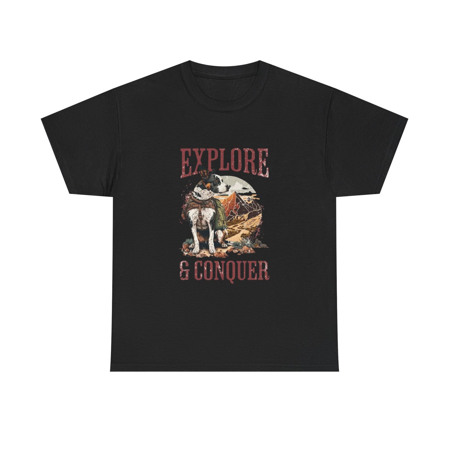 Adventure Inspired Unisex Heavy Cotton Tee, Explore & Conquer Shirt, Outdoor Lover Gift, Hiking Apparel, Casual Everyday Wear