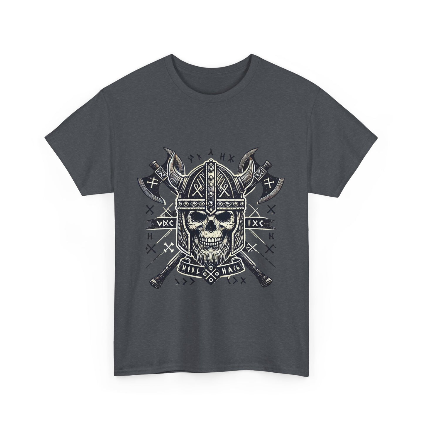 Bold Viking Skull Tee, Unisex Cotton Shirt, Norse Mythology Apparel, Heavyweight Graphic Tee, Perfect for Casual Wear