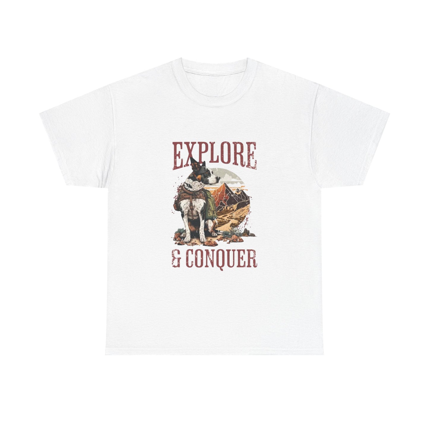 Adventure Inspired Unisex Heavy Cotton Tee, Explore & Conquer Shirt, Outdoor Lover Gift, Hiking Apparel, Casual Everyday Wear