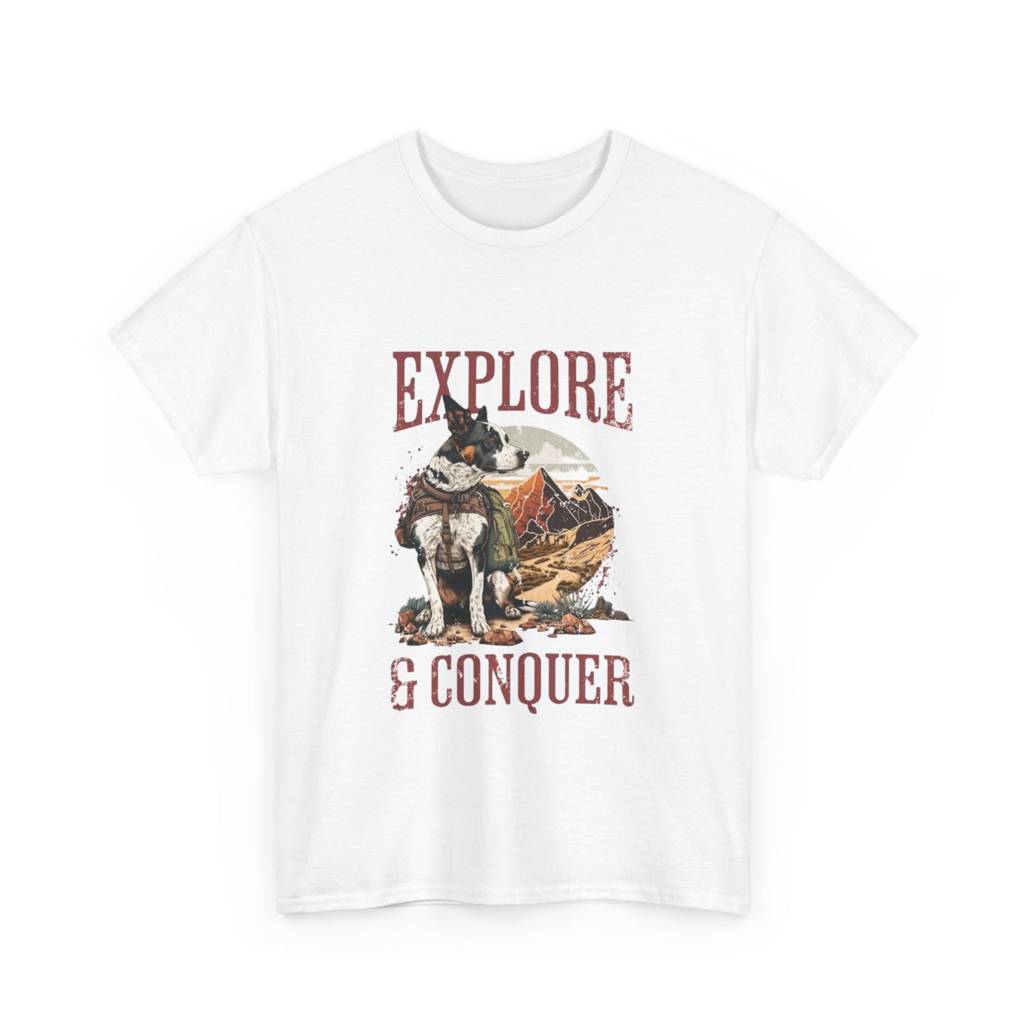 Adventure Inspired Unisex Heavy Cotton Tee, Explore & Conquer Shirt, Outdoor Lover Gift, Hiking Apparel, Casual Everyday Wear