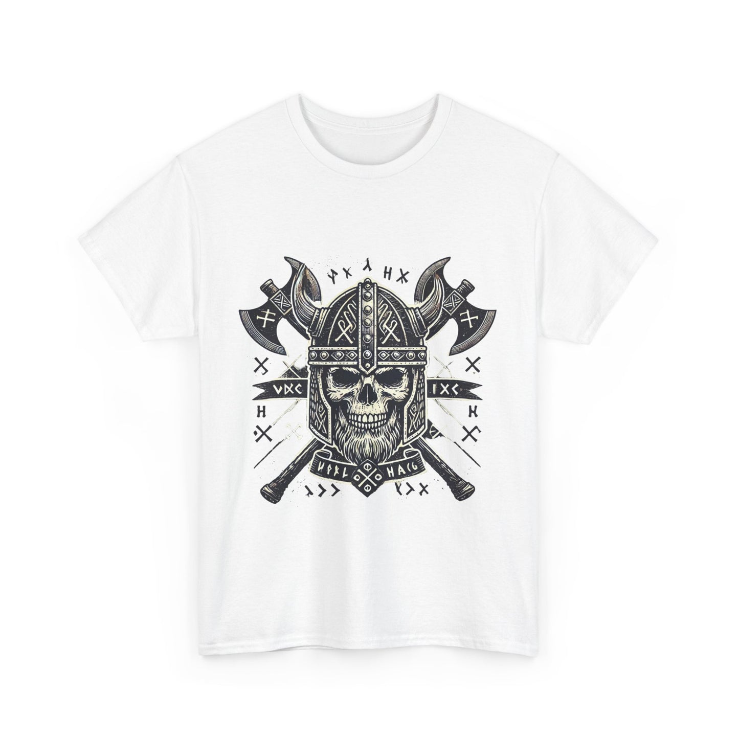 Bold Viking Skull Tee, Unisex Cotton Shirt, Norse Mythology Apparel, Heavyweight Graphic Tee, Perfect for Casual Wear