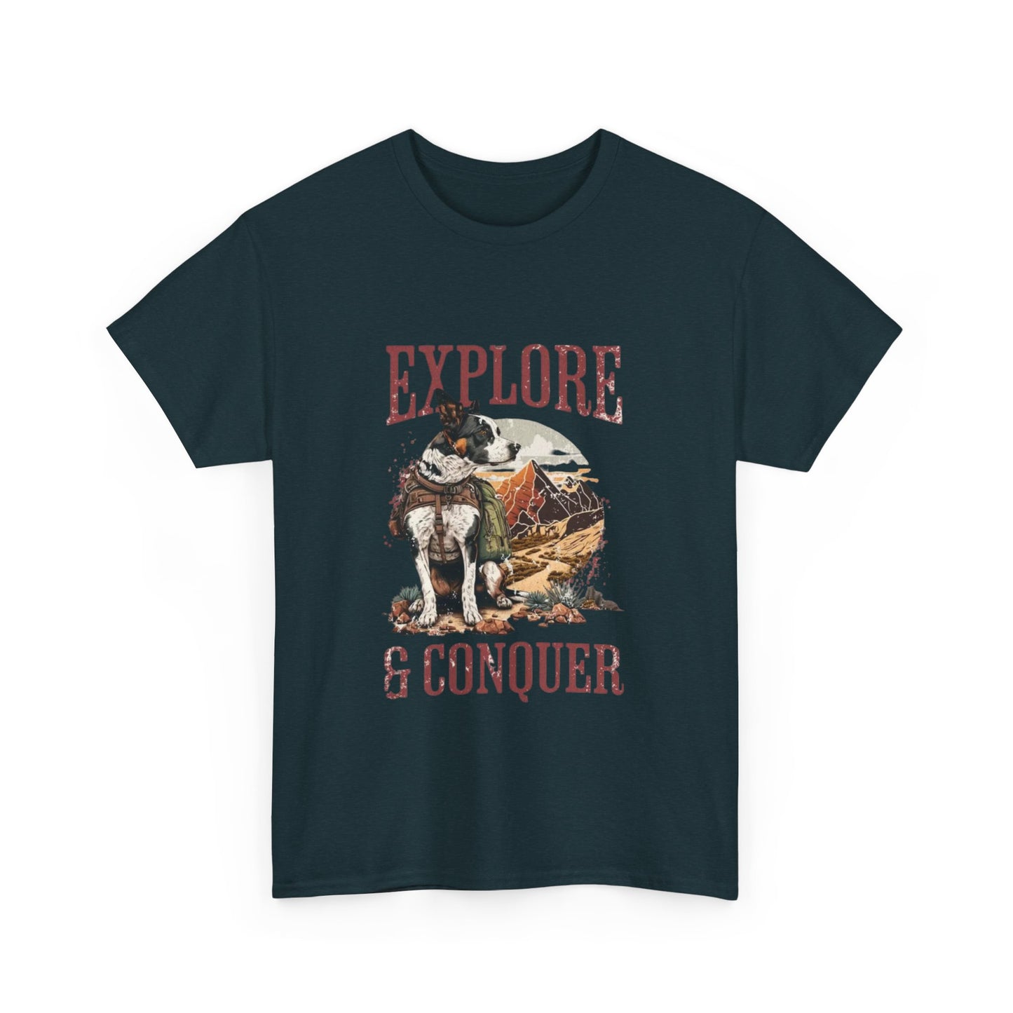 Adventure Inspired Unisex Heavy Cotton Tee, Explore & Conquer Shirt, Outdoor Lover Gift, Hiking Apparel, Casual Everyday Wear