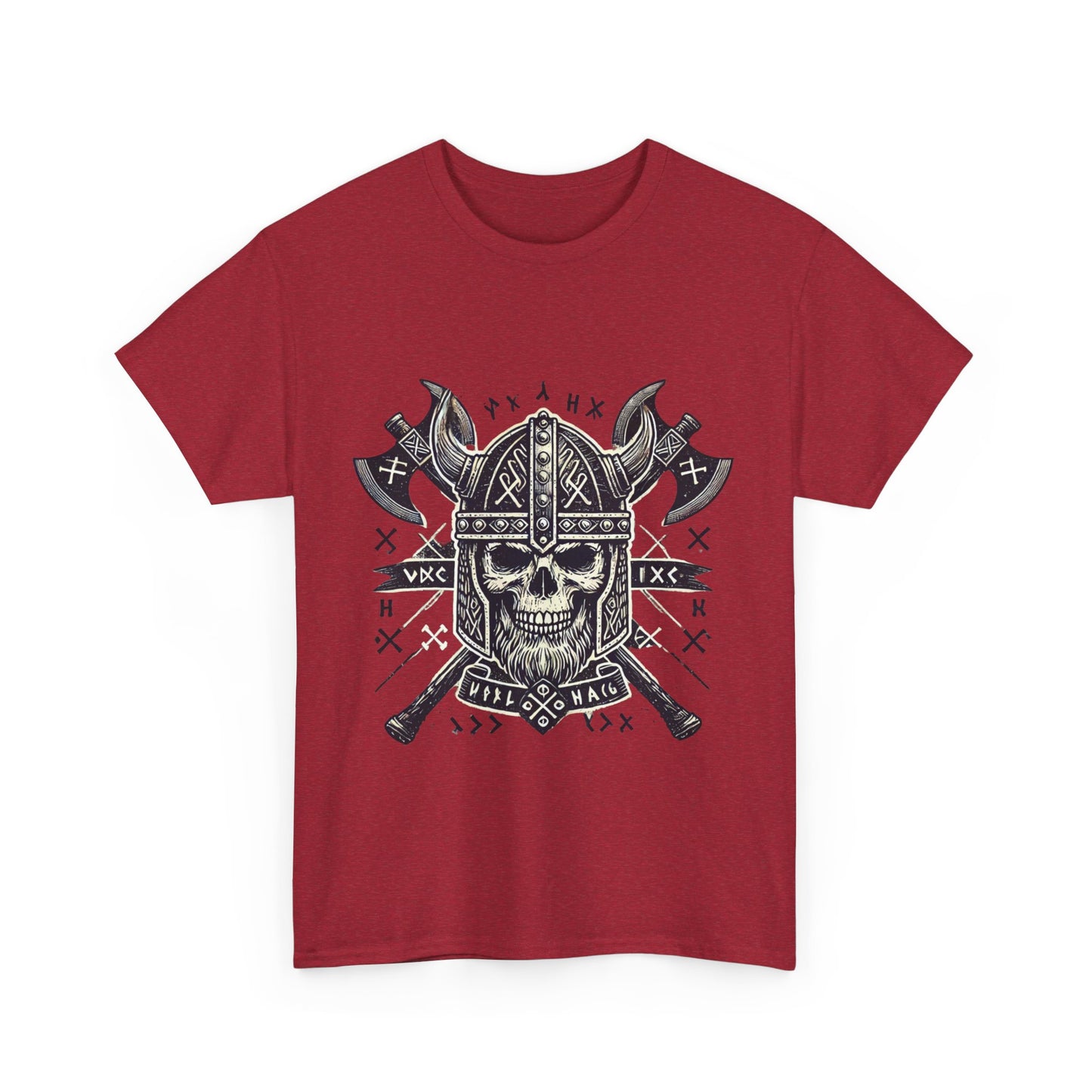 Bold Viking Skull Tee, Unisex Cotton Shirt, Norse Mythology Apparel, Heavyweight Graphic Tee, Perfect for Casual Wear