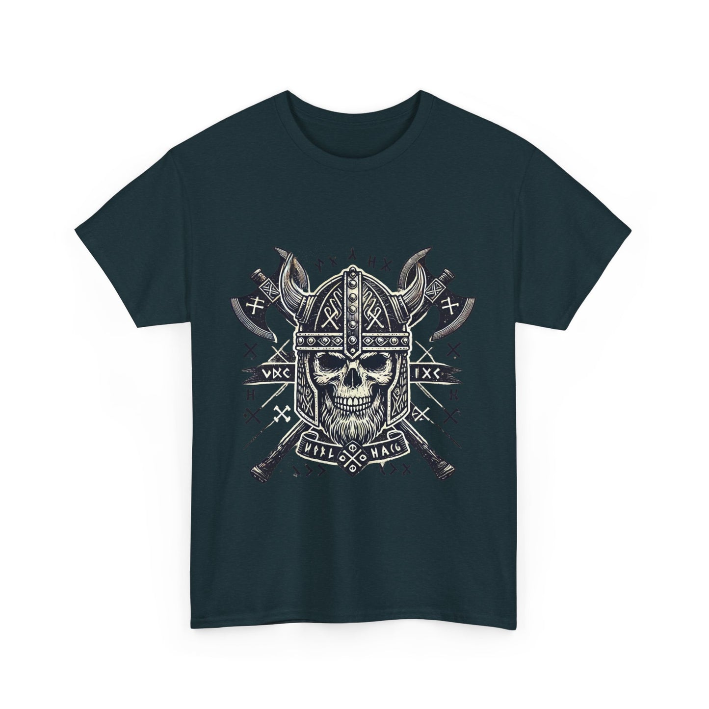 Bold Viking Skull Tee, Unisex Cotton Shirt, Norse Mythology Apparel, Heavyweight Graphic Tee, Perfect for Casual Wear
