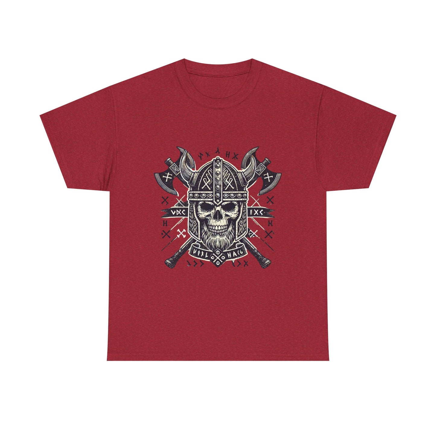 Bold Viking Skull Tee, Unisex Cotton Shirt, Norse Mythology Apparel, Heavyweight Graphic Tee, Perfect for Casual Wear