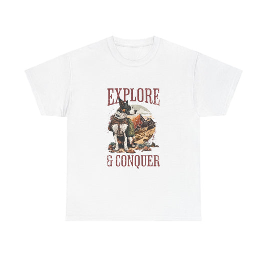 Adventure Inspired Unisex Heavy Cotton Tee, Explore & Conquer Shirt, Outdoor Lover Gift, Hiking Apparel, Casual Everyday Wear