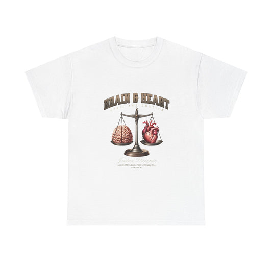 Brain & Heart Balance Unisex Heavy Cotton Tee, Gifts for Nature Lovers, Thoughtful Present, Casual Wear, Educational Apparel